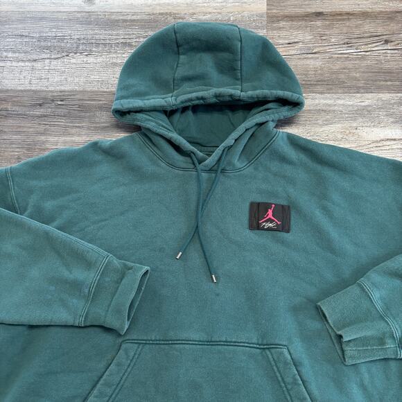Nike Jordan Flight Teal Womens L Loose Fit Jumpman Cropped Pullover‎ Hoodie - Picture 1 of 10